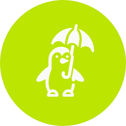 Penguin holding an umbrella on a green background, suggesting CMO Huddles’s commitment to coverage and industry exposure